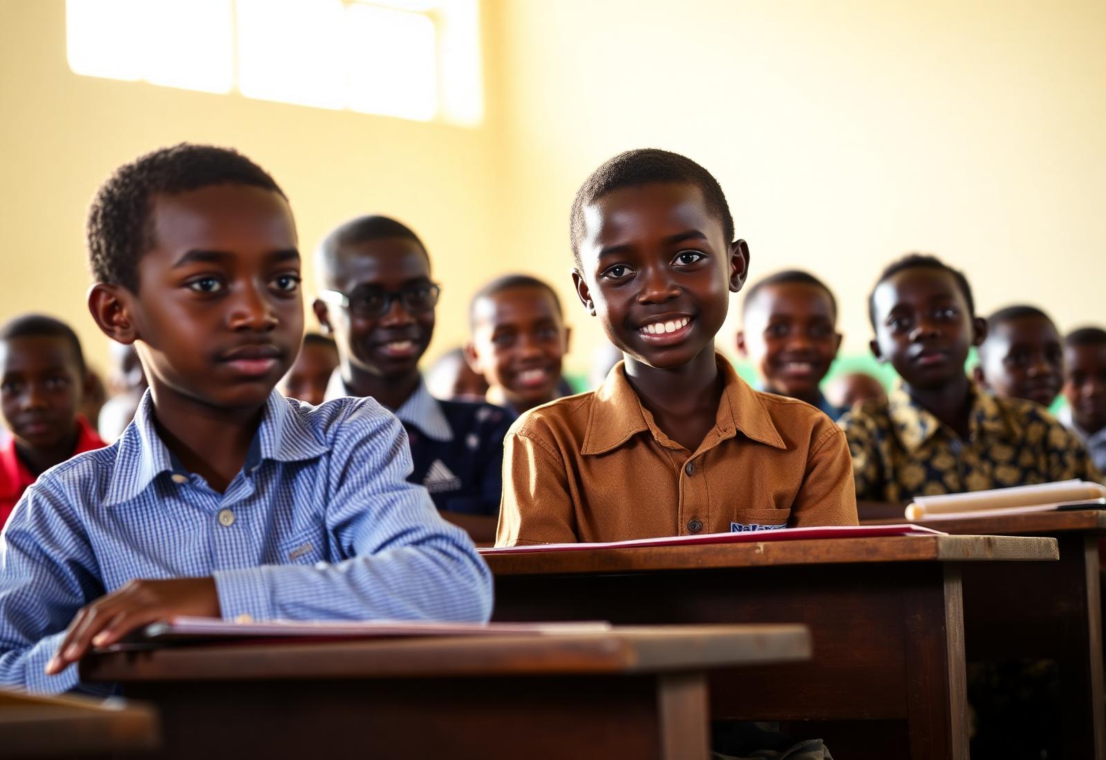 African students learning in a bright classroom